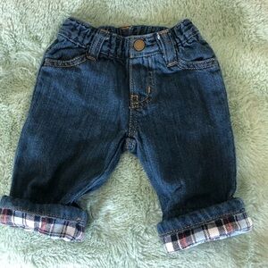 Gymboree 0-3 months pull on blue jeans with plaid cuffs